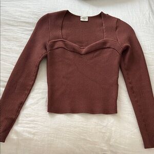 Abercrombie & Fitch Ribbed Long Sleeve Top - Deep Brown
